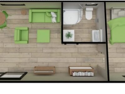 11m x 3.9m, One Bedroom Pod