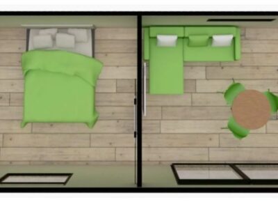 8.6m x 3.1m, One Bedroom Pod