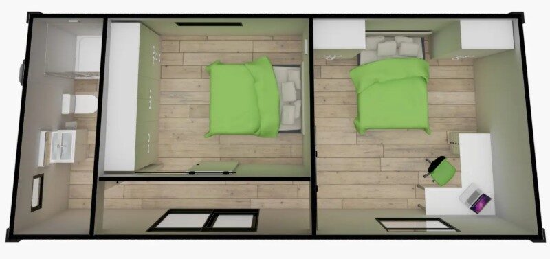 8.6m x 3.9m Two Bedroom Pod